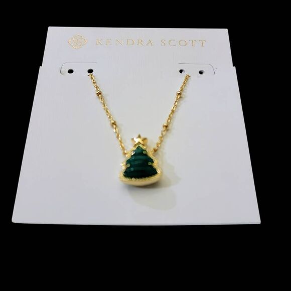 Kendra Scott Holiday Tree Pendant Necklace Gold Green Quartzite BRAND NEW! Gift - Picture 3 of 7